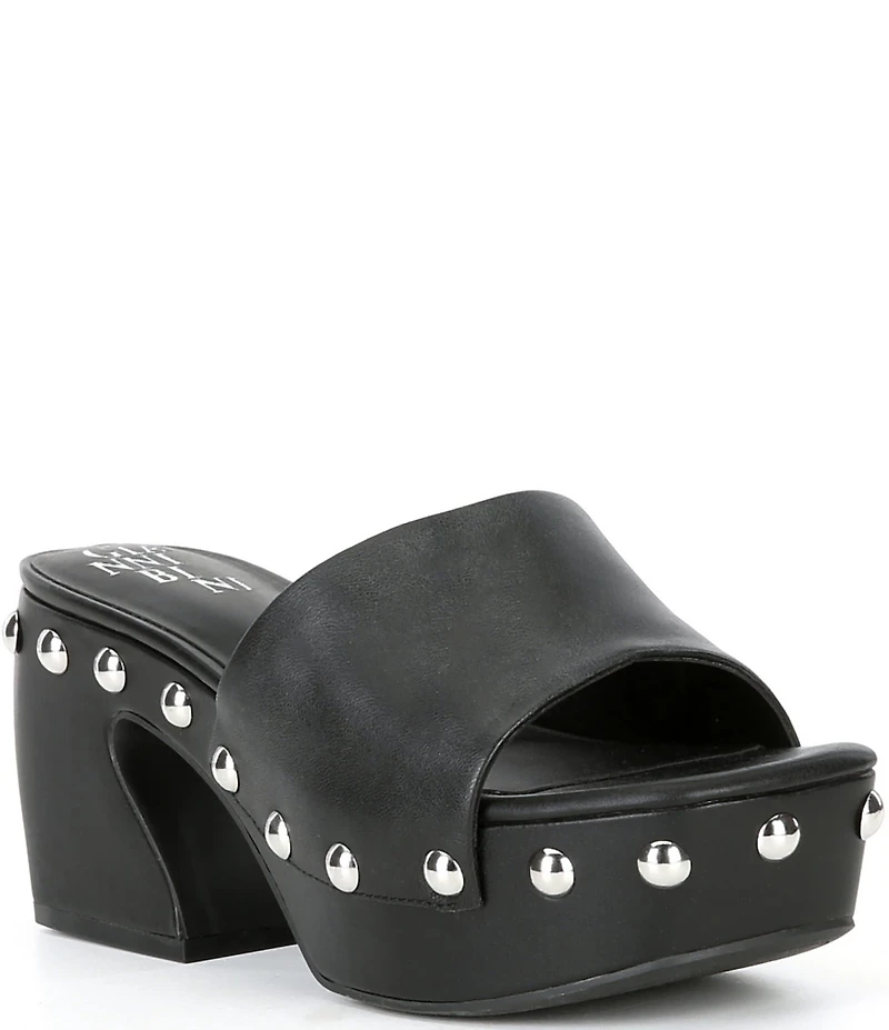 Gianni Bini Abbott Studded Leather Square Toe Platform Slide Sandals