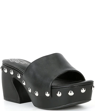Gianni Bini Abbott Studded Leather Square Toe Platform Slide Sandals