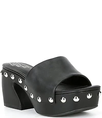 Gianni Bini Abbott Studded Leather Square Toe Platform Slide Sandals