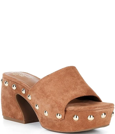 Gianni Bini Abbott Studded Suede Square Toe Platform Slide Sandals