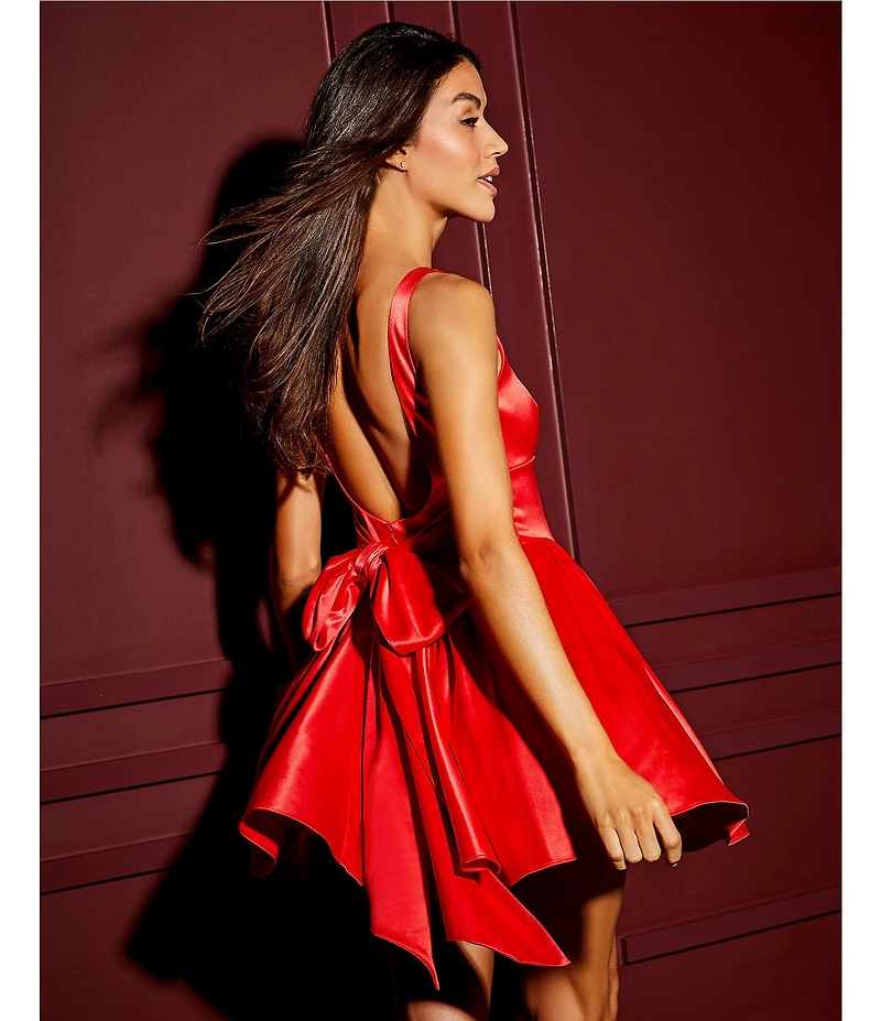 Gianni Bini Addison Satin Square Neck A-Line Drop Waist Mini Dress