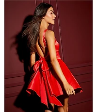 Gianni Bini Addison Satin Square Neck A-Line Drop Waist Mini Dress