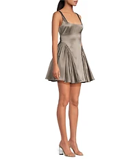 Gianni Bini Addison Satin Square Neck A-Line Drop Waist Mini Dress