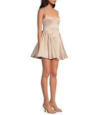 Gianni Bini Addison Satin Square Neck A-Line Drop Waist Mini Dress