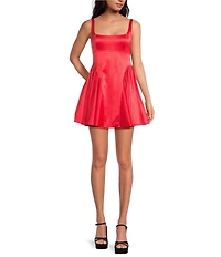 Gianni Bini Addison Satin Square Neck A-Line Drop Waist Mini Dress