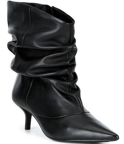 Gianni Bini Adelia Slouch Leather Pointed Toe Kitten Heel Booties