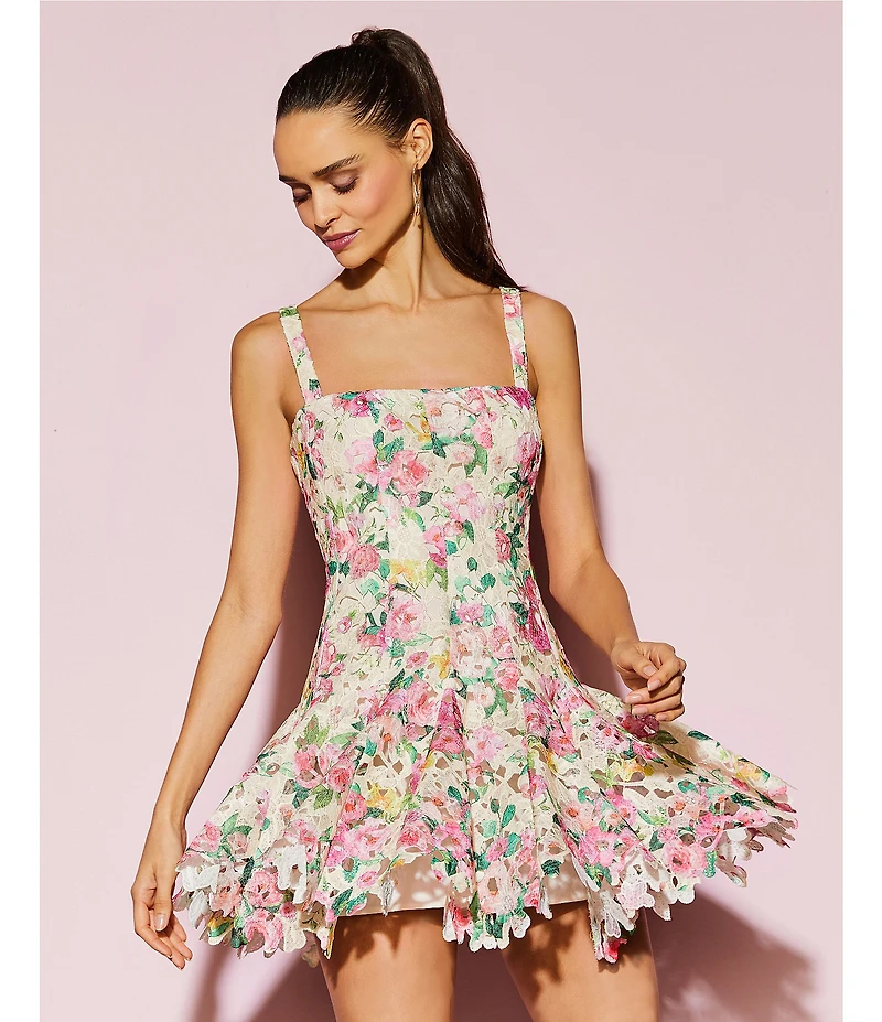 Gianni Bini Alice Floral Eyelet Square Neck A-Line Dress