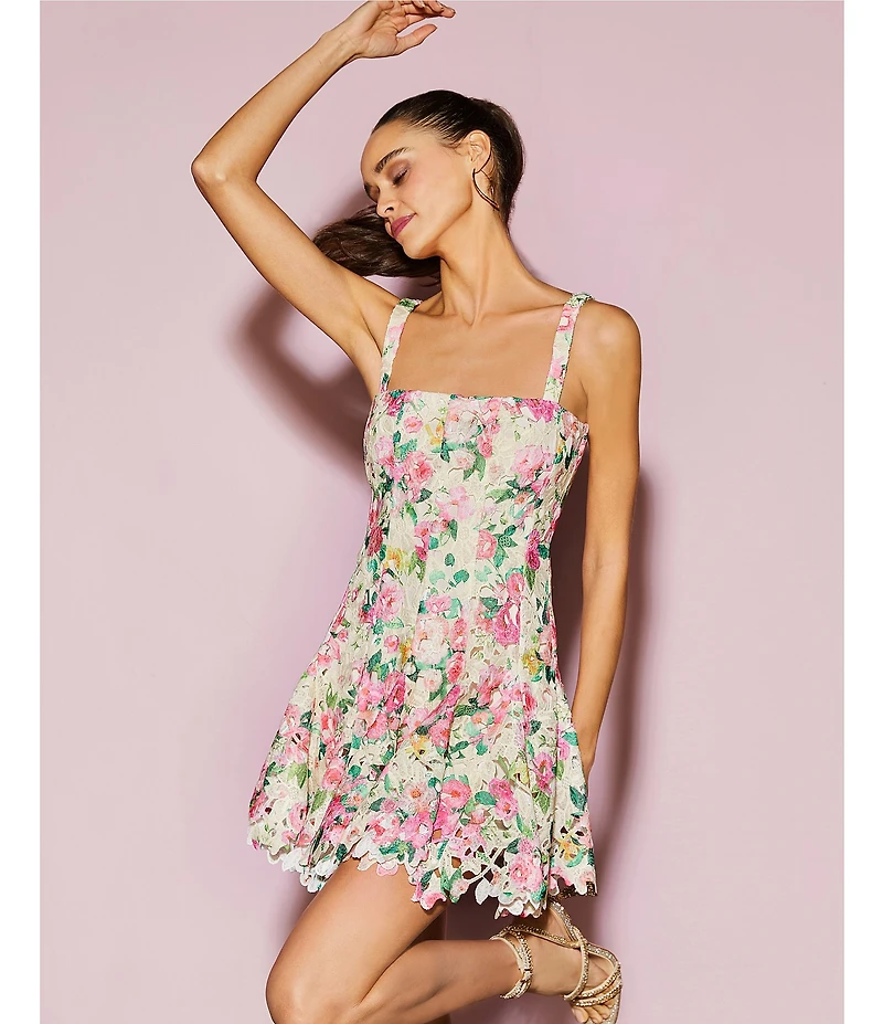Gianni Bini Alice Floral Eyelet Square Neck A-Line Dress