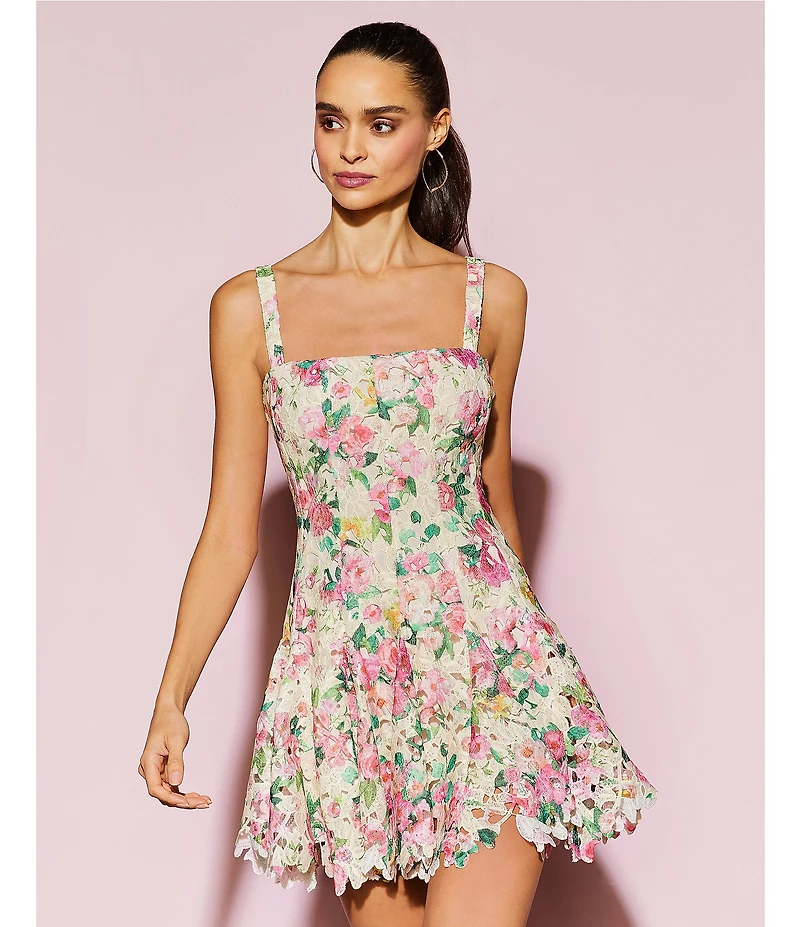 Gianni Bini Alice Floral Eyelet Square Neck A-Line Dress