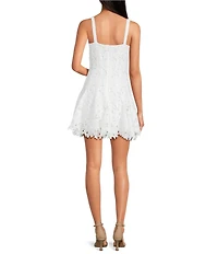 Gianni Bini Alice Floral Eyelet Square Neck Sleeveless A-Line Dress