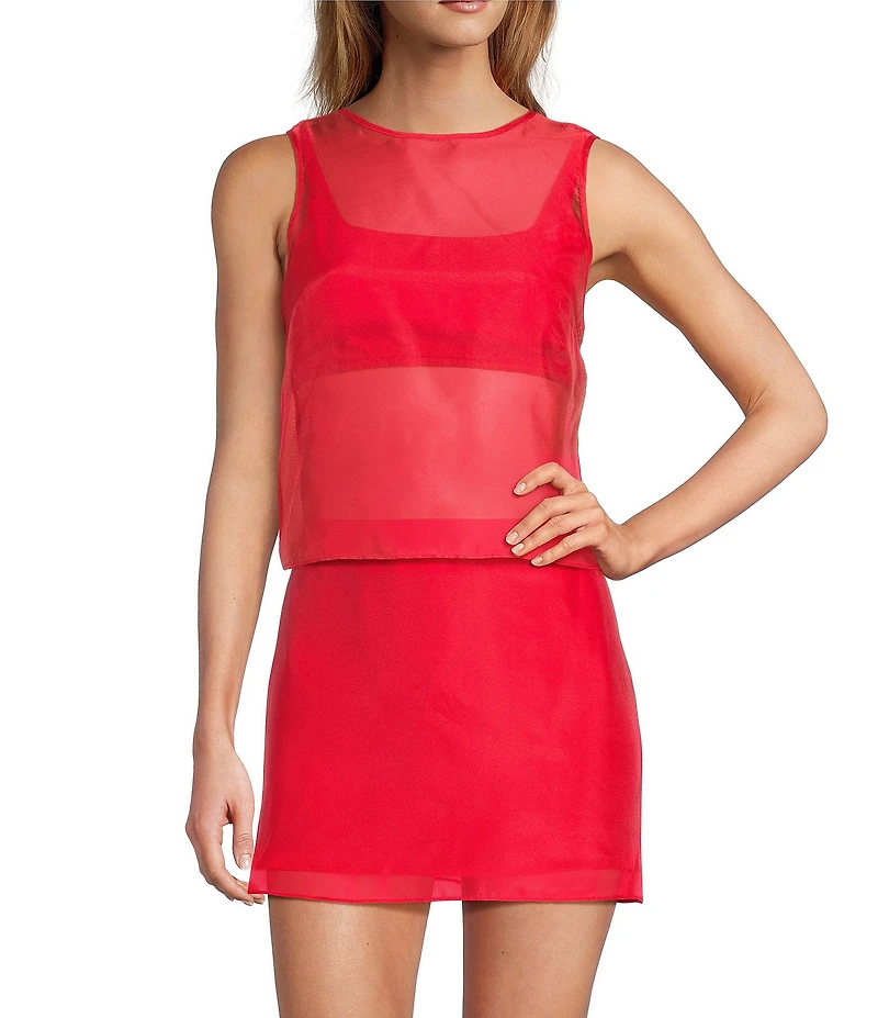 Gianni Bini Allegra Crew Neck Sleeveless Coordinating Sheer Organza Blouse