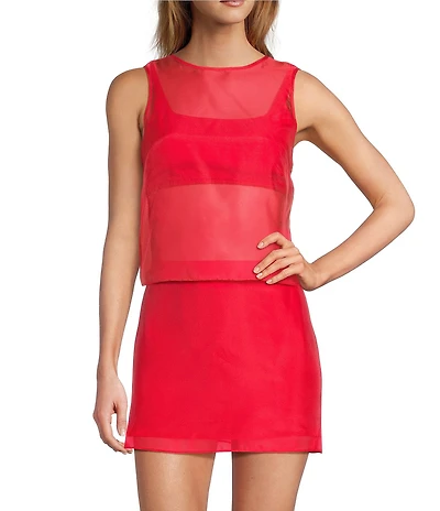 Gianni Bini Allegra Crew Neck Sleeveless Coordinating Sheer Organza Blouse