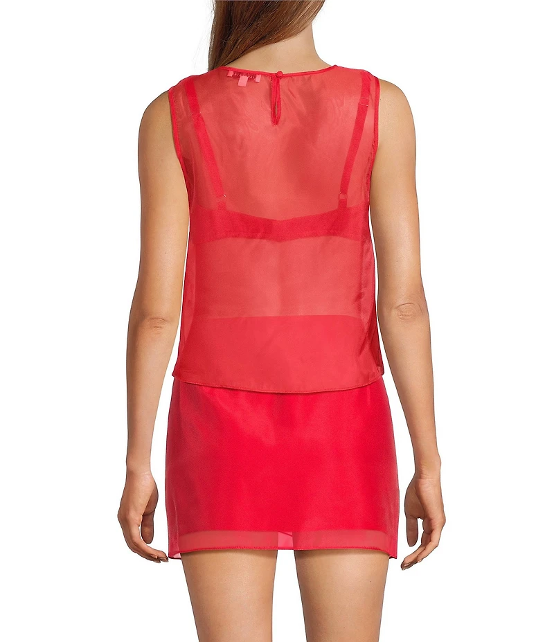 Gianni Bini Allegra Crew Neck Sleeveless Coordinating Sheer Organza Blouse
