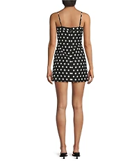 Gianni Bini Allison Polka Dot Square Neck Sleeveless Mini Linen Dress