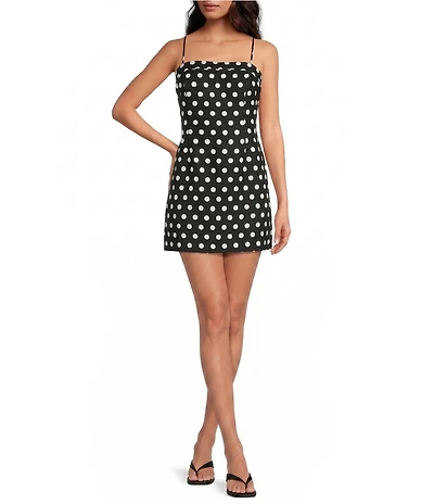 Gianni Bini Allison Polka Dot Square Neck Sleeveless Mini Linen Dress