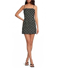 Gianni Bini Allison Polka Dot Square Neck Sleeveless Mini Linen Dress