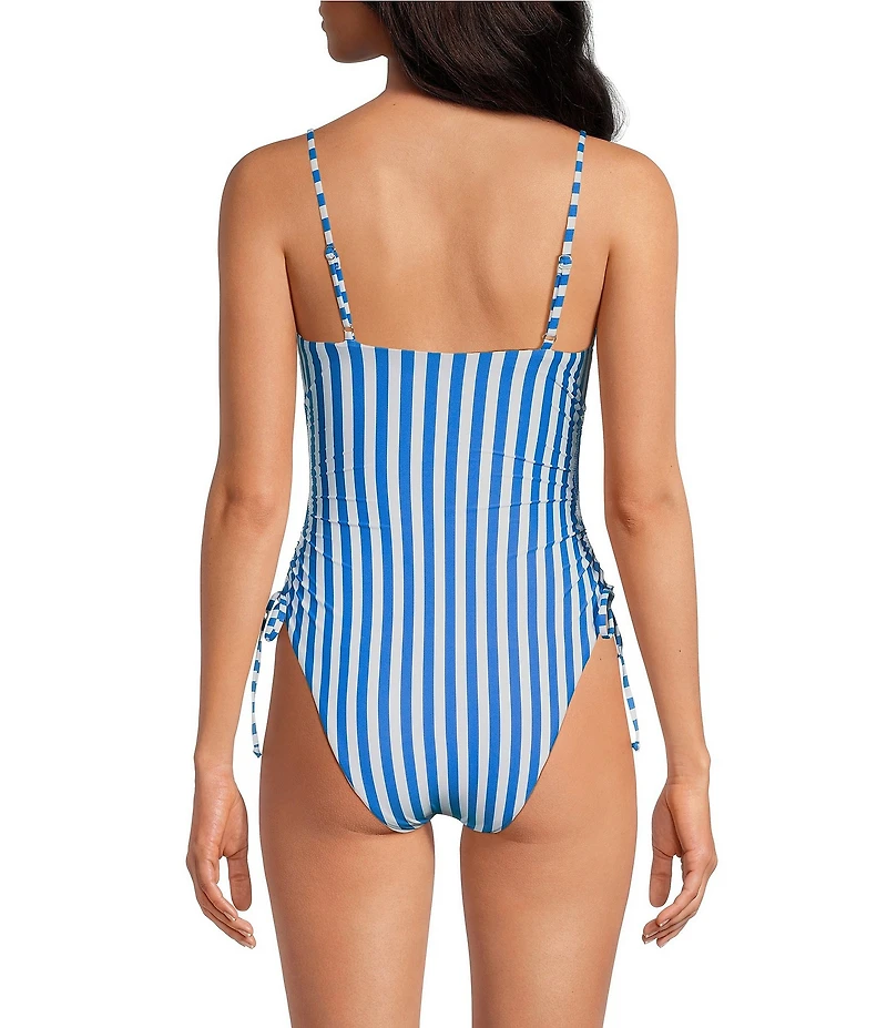 Gianni Bini Amalfi Stripe Ruched Tie Side One Piece Swimsuit