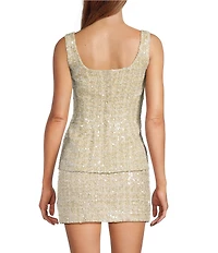 Gianni Bini Amara Sleeveless Button Front Square Neck Sequin Tweed Vest Top