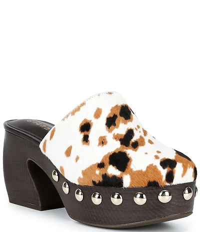 Gianni Bini Amari Cow Print Haircalf Platform Mules