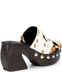 Gianni Bini Amari Cow Print Haircalf Platform Mules