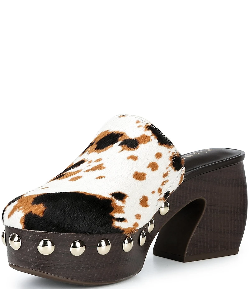Gianni Bini Amari Cow Print Haircalf Platform Mules