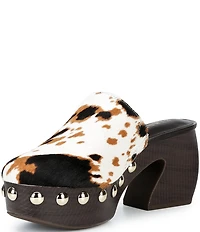 Gianni Bini Amari Cow Print Haircalf Platform Mules