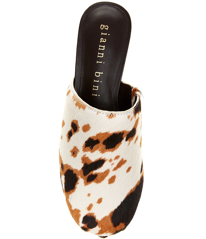 Gianni Bini Amari Cow Print Haircalf Platform Mules