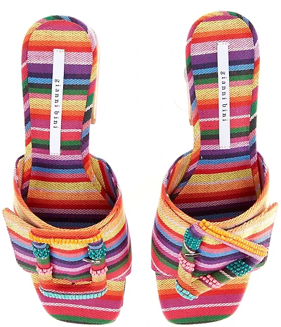 Gianni Bini Anders Two Mismatched Beaded Buckle Platform Slide Sandals