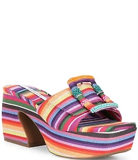 Gianni Bini Anders Two Mismatched Beaded Buckle Platform Slide Sandals