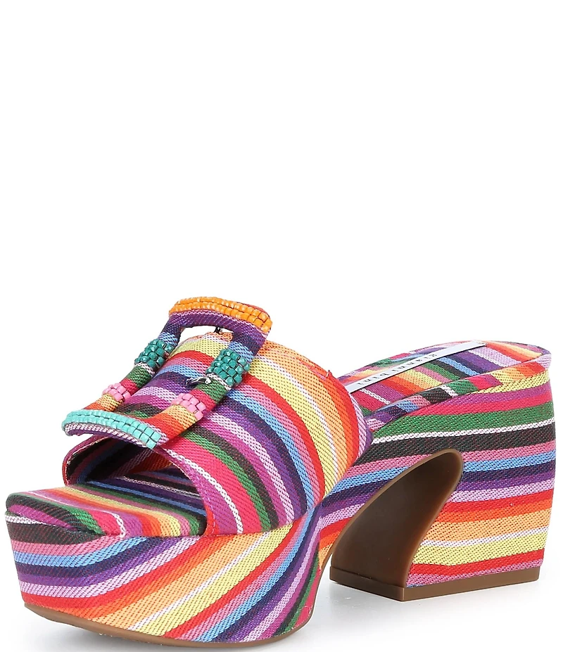 Gianni Bini Anders Two Mismatched Beaded Buckle Platform Slide Sandals