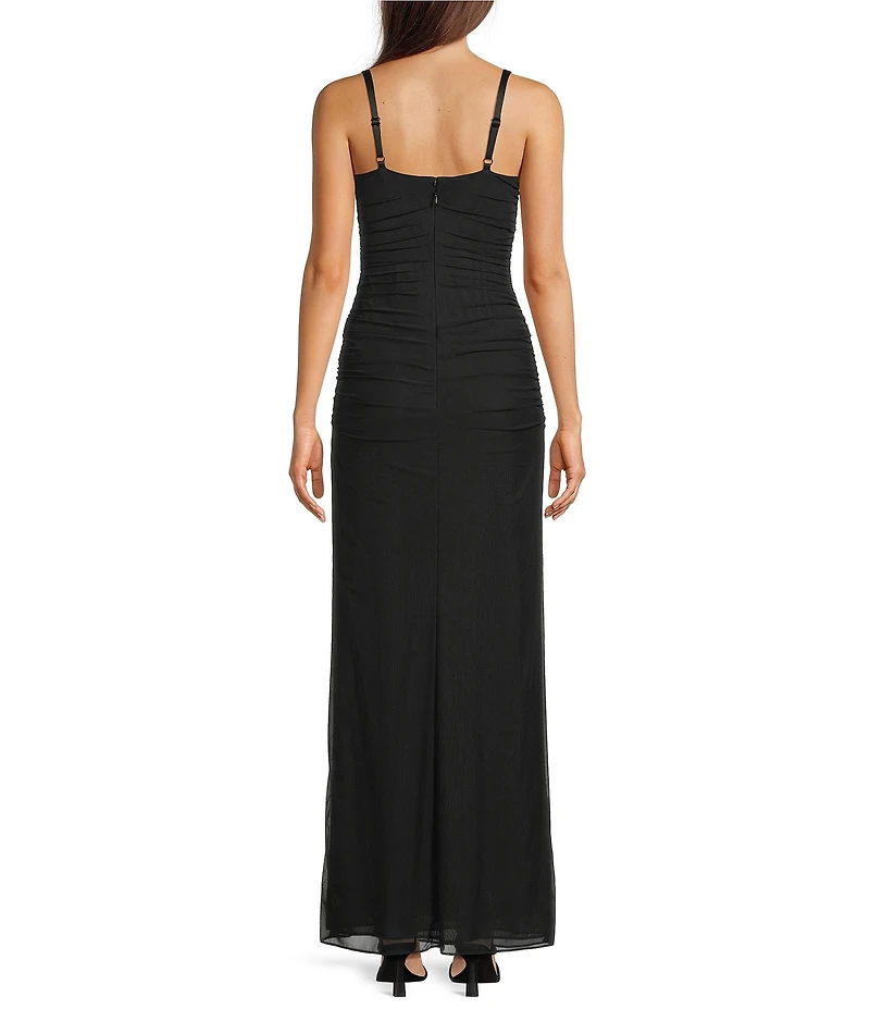 Gianni Bini Angelina Mesh Corset High Slit Sweetheart Neck Sleeveless Maxi Dress