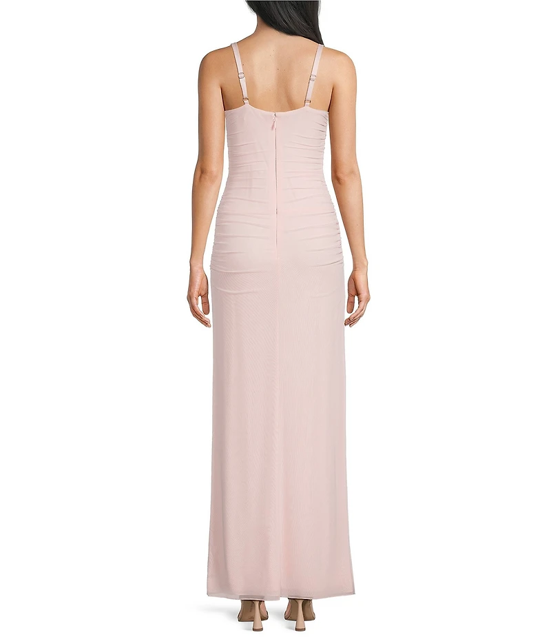 Gianni Bini Angelina Mesh Corset High Slit Sweetheart Neck Sleeveless Maxi Dress
