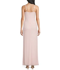 Gianni Bini Angelina Mesh Corset High Slit Sweetheart Neck Sleeveless Maxi Dress