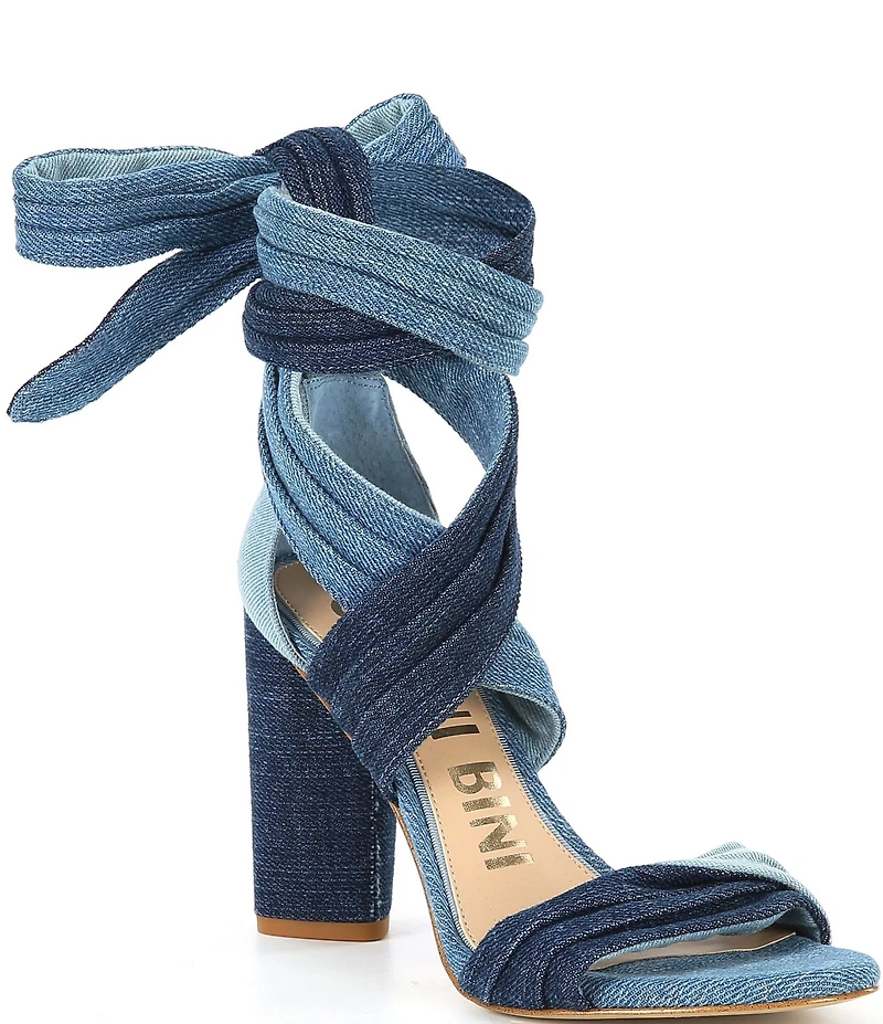 Gianni Bini Astraahh Denim Ankle Wrap Dress Sandals