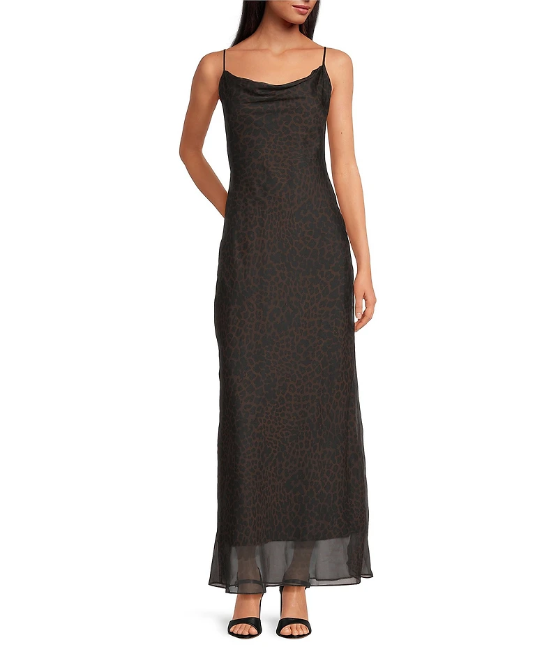 Gianni Bini Azari Printed Chiffon Cowl Neck Leopard Slip Dress