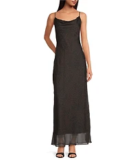 Gianni Bini Azari Printed Chiffon Cowl Neck Leopard Slip Dress