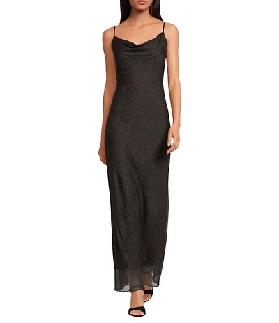 Gianni Bini Azari Printed Chiffon Cowl Neck Leopard Slip Dress