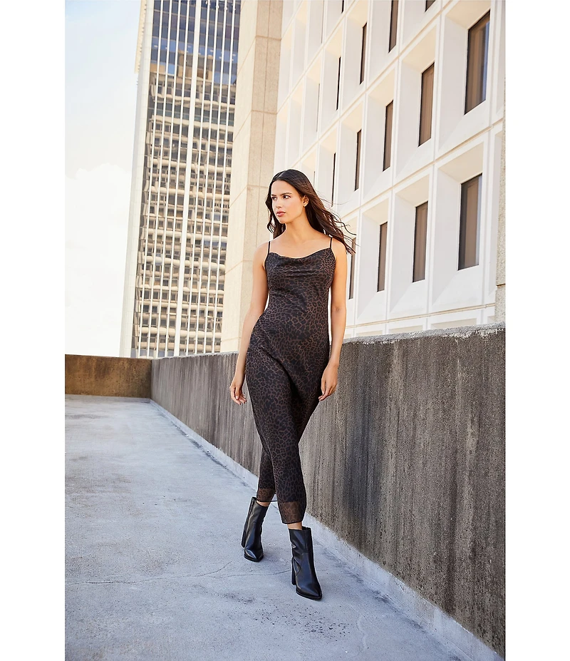 Gianni Bini Azari Printed Chiffon Cowl Neck Leopard Slip Dress