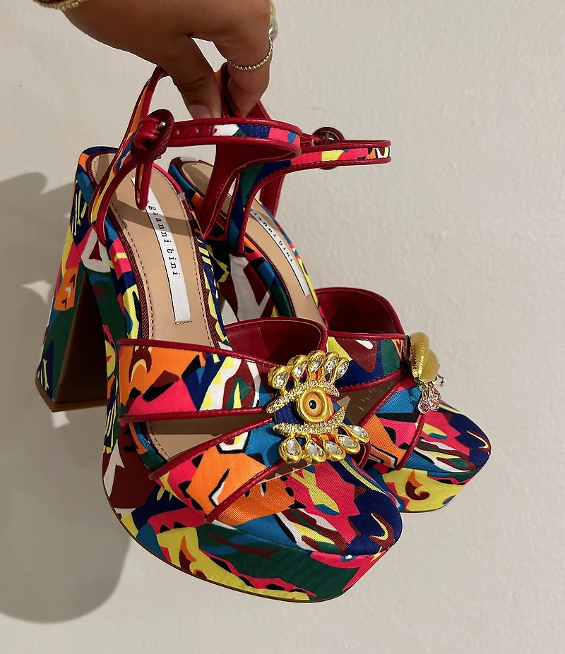 Gianni Bini Beaux Printed Whimsical Mismatch Ornament Platform Dress Sandals