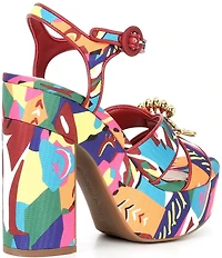 Gianni Bini Beaux Printed Whimsical Mismatch Ornament Platform Dress Sandals
