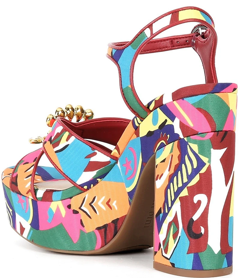 Gianni Bini Beaux Printed Whimsical Mismatch Ornament Platform Dress Sandals