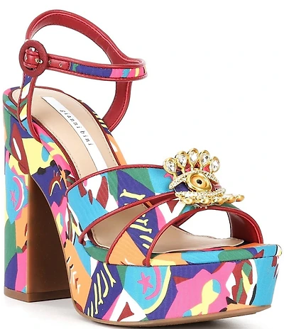 Gianni Bini Beaux Printed Whimsical Mismatch Ornament Platform Dress Sandals