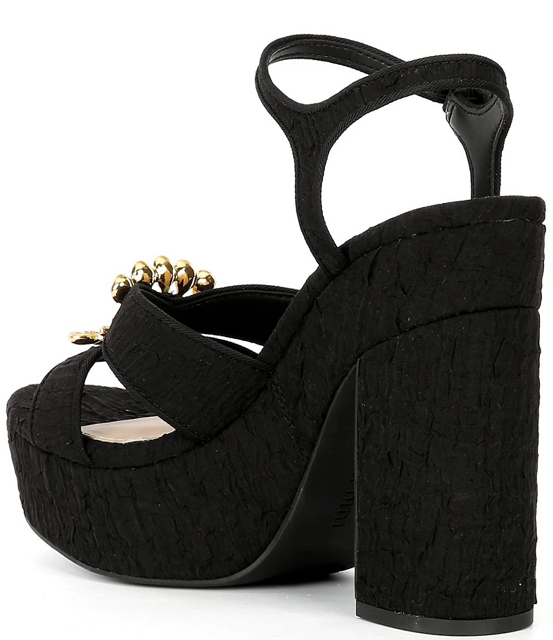 Gianni Bini Beaux Textured Whimsical Mismatch Ornament Platform Dress Sandals