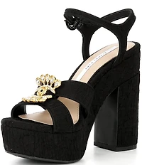 Gianni Bini Beaux Textured Whimsical Mismatch Ornament Platform Dress Sandals
