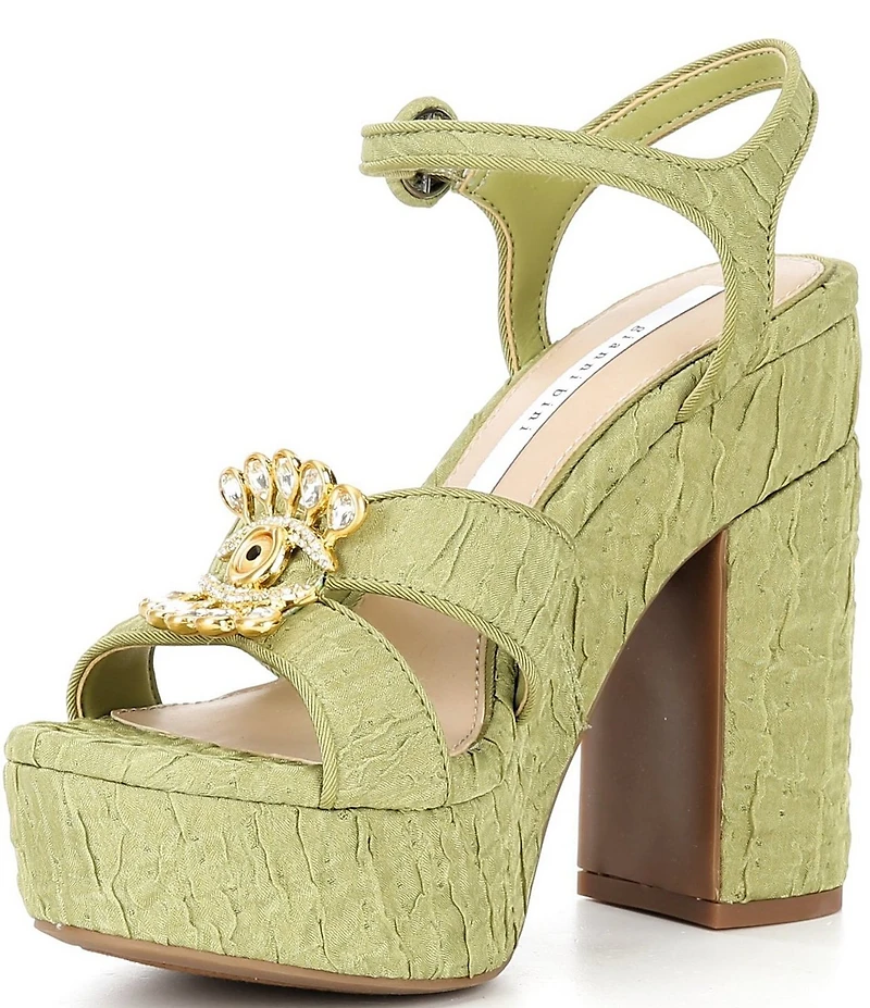 Gianni Bini Beaux Textured Whimsical Mismatch Ornament Platform Dress Sandals