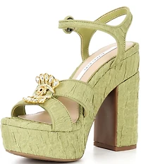 Gianni Bini Beaux Textured Whimsical Mismatch Ornament Platform Dress Sandals
