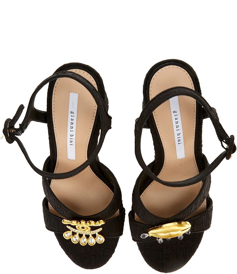 Gianni Bini Beaux Textured Whimsical Mismatch Ornament Platform Dress Sandals