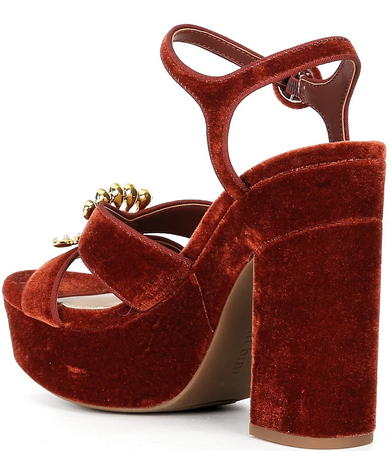 Gianni Bini Beaux Velvet Whimsical Mismatch Ornament Platform Dress Sandals