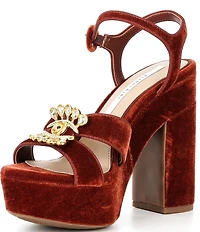 Gianni Bini Beaux Velvet Whimsical Mismatch Ornament Platform Dress Sandals