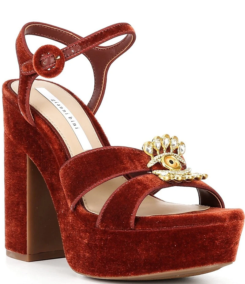 Gianni Bini Beaux Velvet Whimsical Mismatch Ornament Platform Dress Sandals